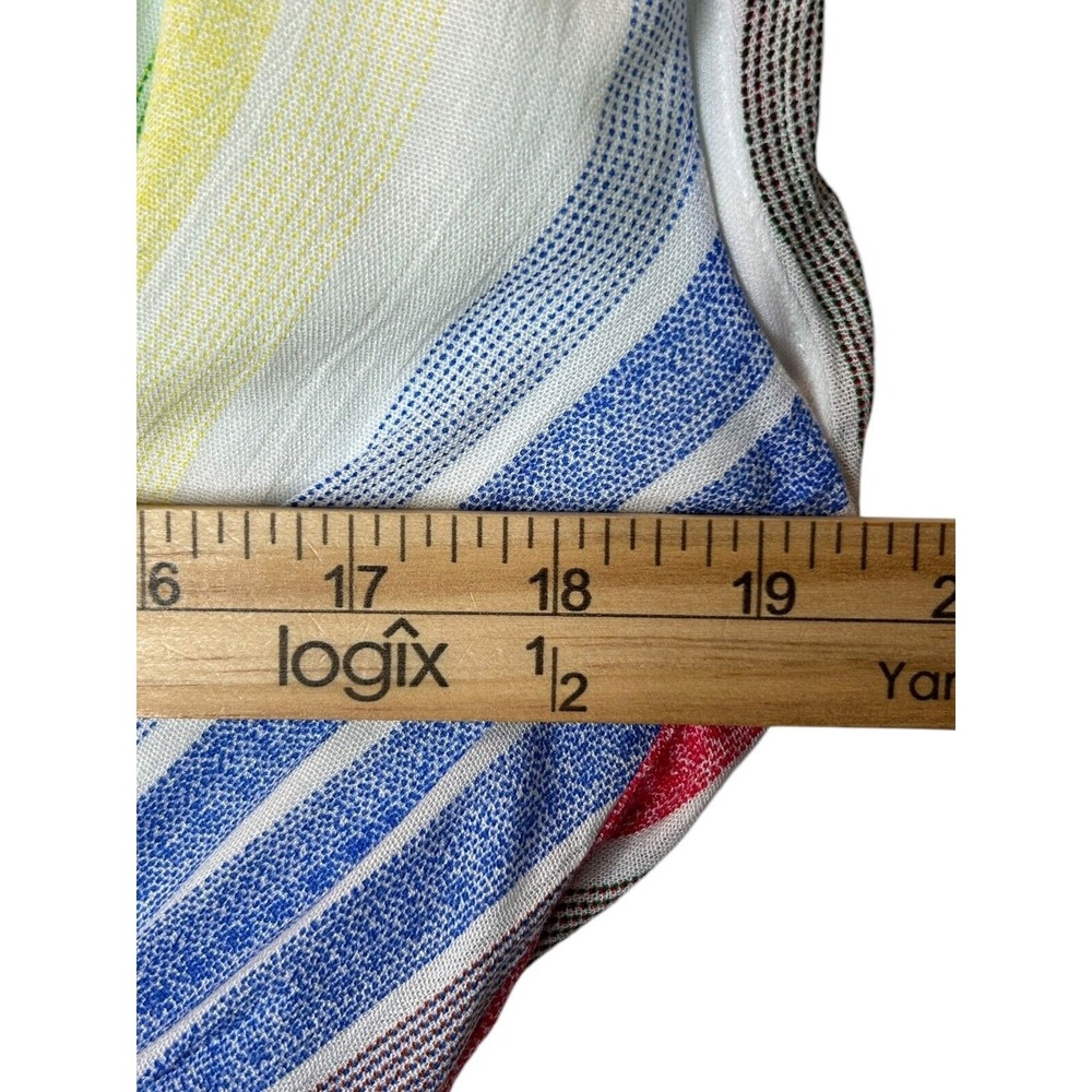She + Sky Romper Size L Multicolor Rainbow Striped Short Sleeve Open Back V-Neck - Picture 9 of 11